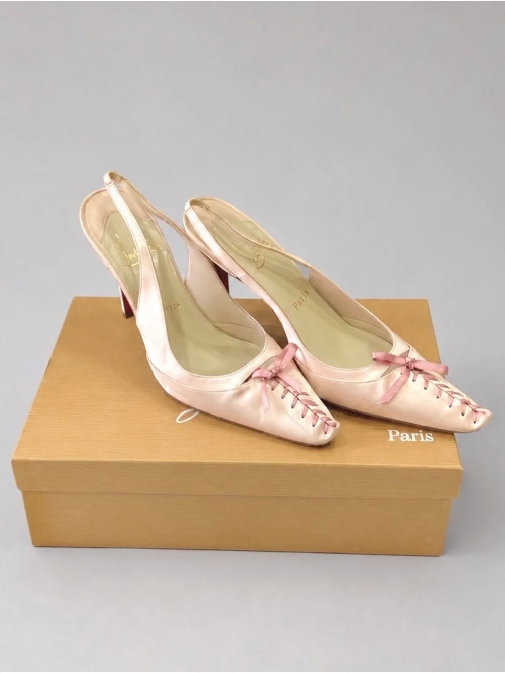 Rare Vintage Christian Louboutin Pink Corset Satin Slingback Pumps - Picture 1 of 6